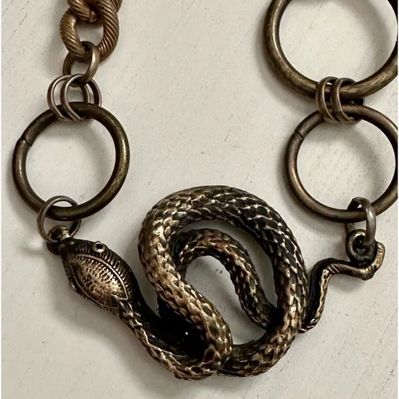 🐍 Angel Court  Snake Choker Necklace Antique Brass 17” - Picture 4 of 13